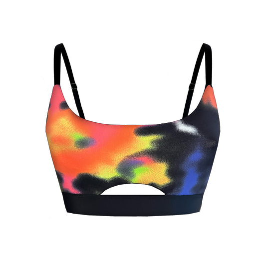 Adjustable Pole Dance Bra Abstract Print Fire Dancer