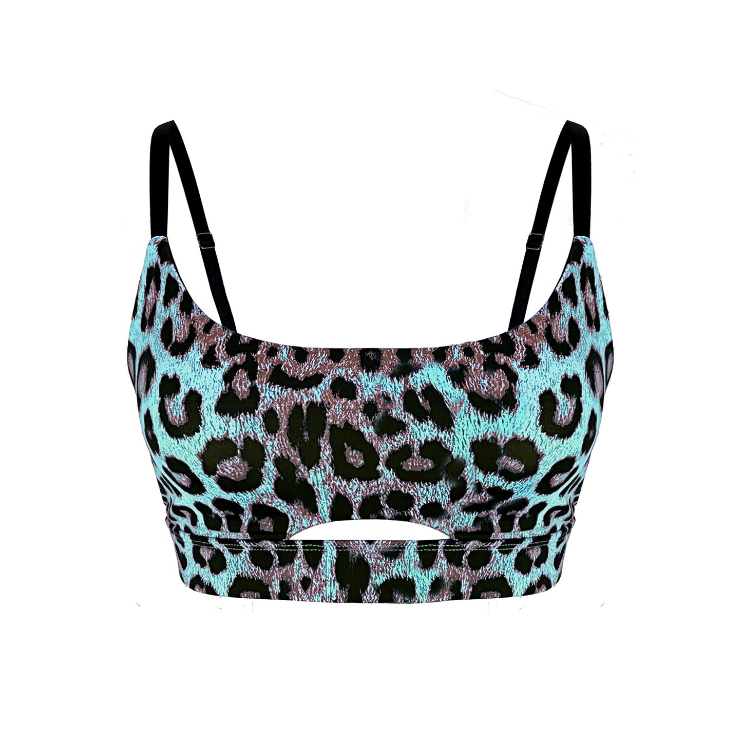 Posto9 Adjustable Pole Dance Sports Bra Blue Leopard Animal Print Luna