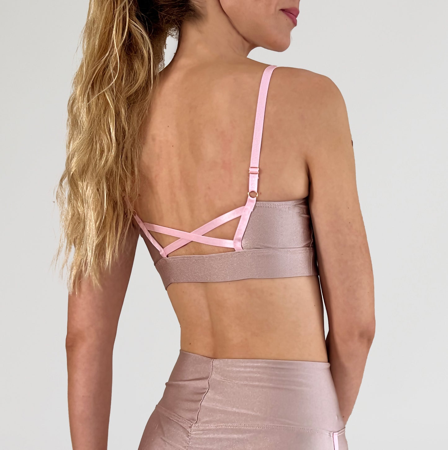 Adjustable Pole Dance Sports Bra Luna Blush Pink Rose Gold