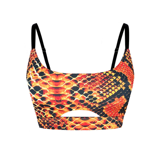 Adjustable Pole Dance Sports Bra Luna Snake Print Orange