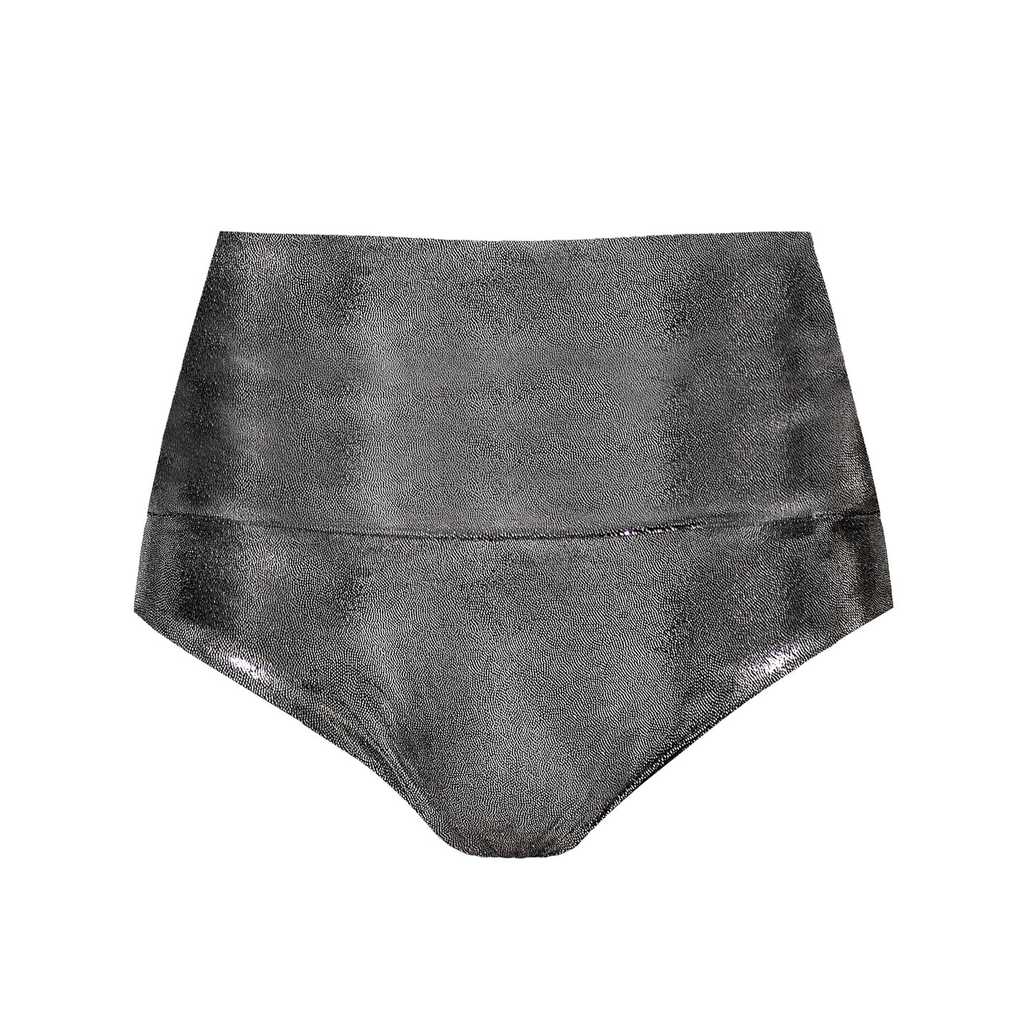 Pole Shorts mit hoher Taille in Metallic-Chrom-Silbergrau Camila