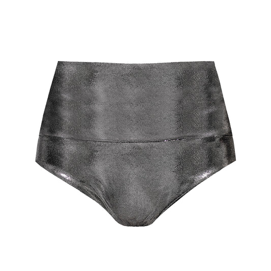 High Waisted Pole Shorts In Metallic Chrome Silver Grey Camila