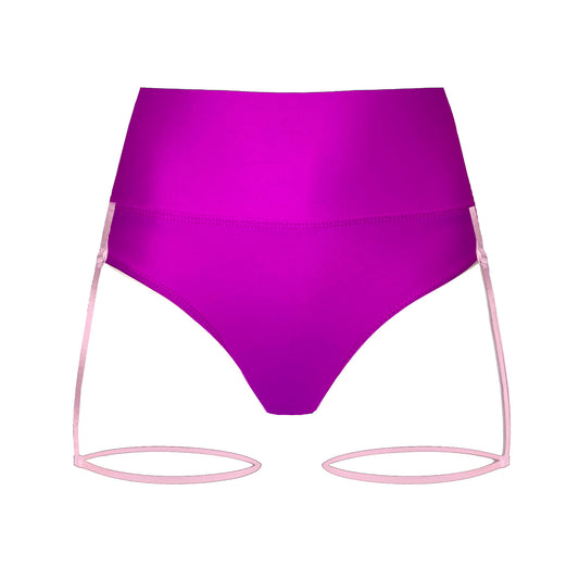 High Waisted Pole Dance Shorts Pink Fuchsia With Garter Straps