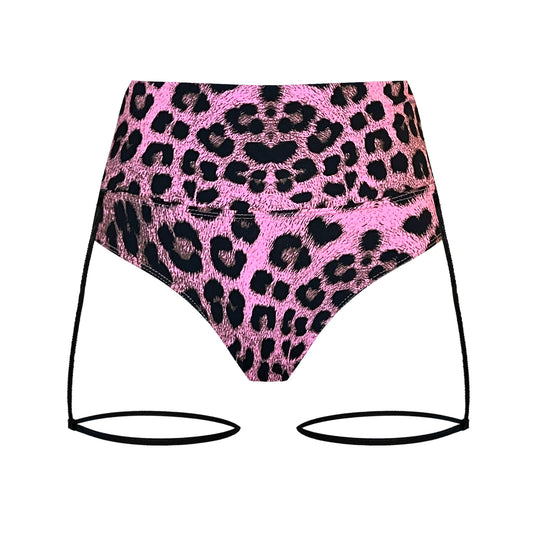 High Waisted Pole Dance Shorts With Pink Leopard Animal Print And Removable Garters Carolina