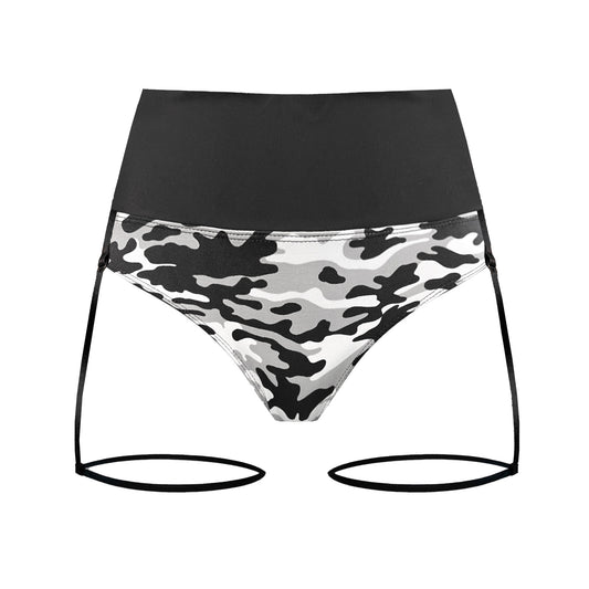 High Waisted Pole Dance Shorts With Black Camouflage Print And Removable Garters Carolina