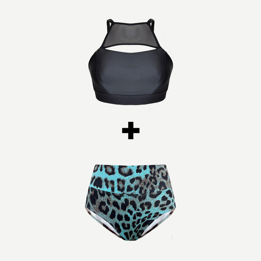 Pole Dance Set Izzy BH Schwarz Camila Shorts Floripa Blau Leopard