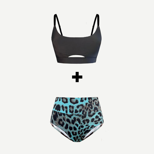 Pole Dance Set Luna Bra Black Camila Shorts Floripa Blue Leopard