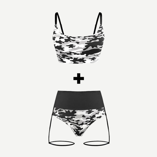 Pole Dance Set Camouflage Print Black White Grey